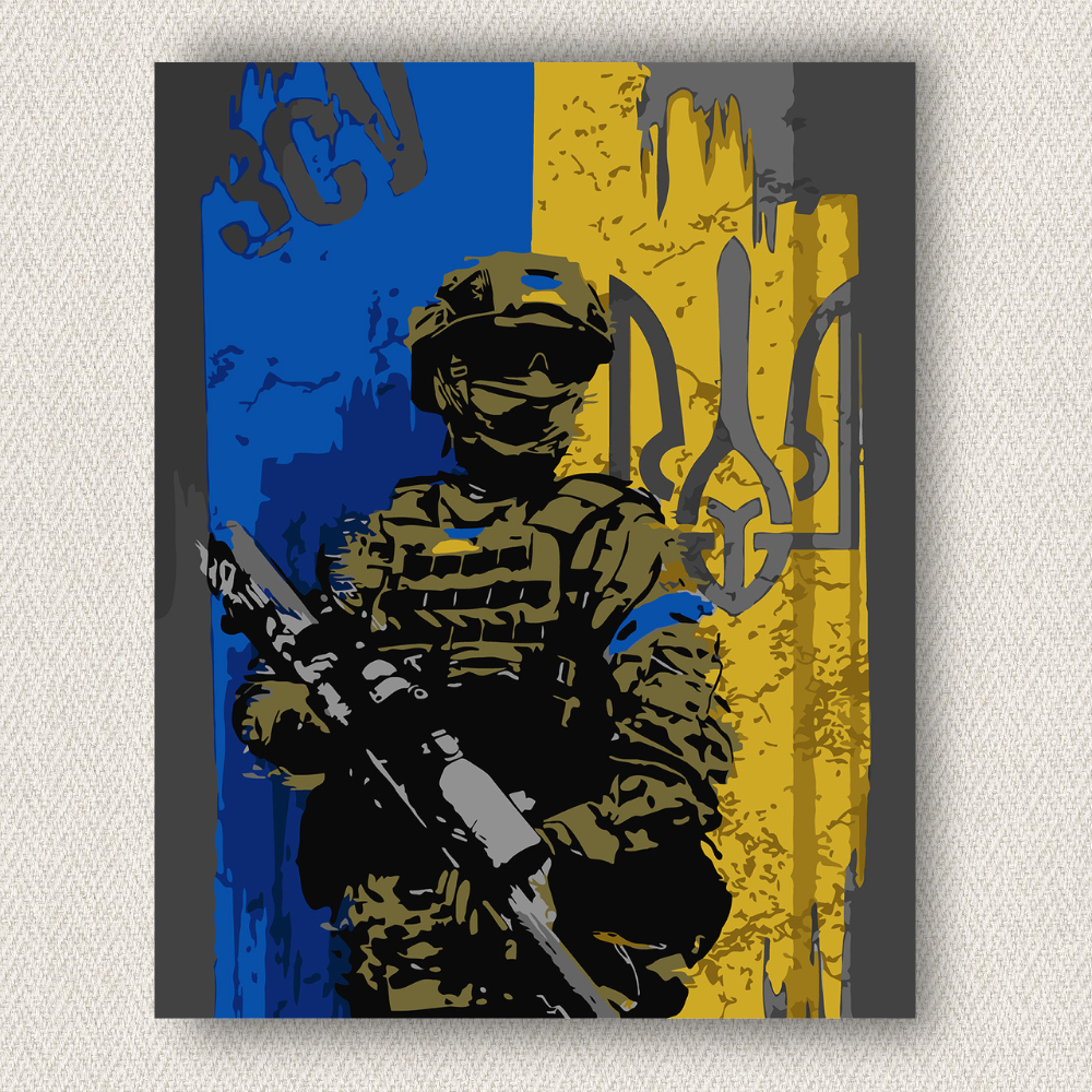 Інтер'єрна картина-постер на стіну Воїн ЗСУ 30*20 Орігамі OP 5139 Маленька