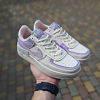 Кроссовки женские Nike Air Force 1 Shadow белые с сиреневым, Найк Форс кожаные, код OD-20528