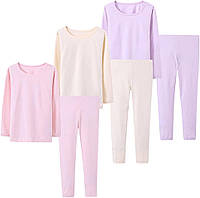 Pink/Purpe/Beige 4T / 5T ABALACOCO Big Girls Boys 3 Sets (6pcs) Cotton Long Sleeve Майки Осінь Зима Термо