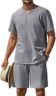 COOFANDY мужской комплект из 2 предметов из хлопка и льна, рубашка Henley с коротким рукавом и повседневн