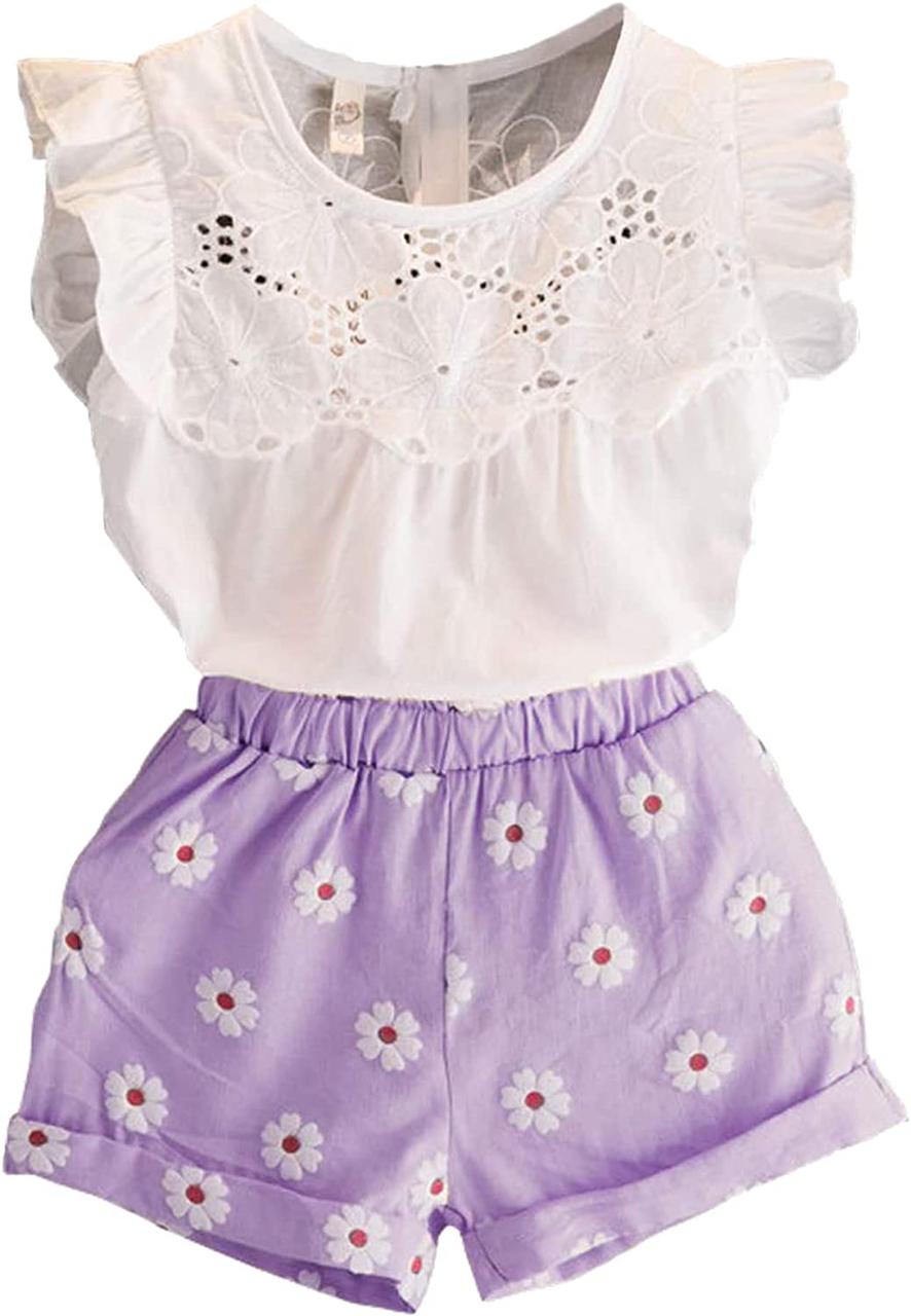 3T Purple Happy Town 2PCS Set Toddler Kids Baby Girls Outfits Одяг Футболка Жилет Топи + Шорти Штани