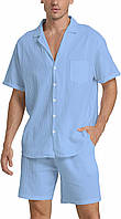 X-Large Light Blue Льняная рубашка RPOVIG, короткая одежда: мужские пляжные комплекты из 2 предметов, пов