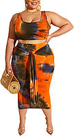 Orange X-Large Женское сексуальное платье размера плюс из 2 предметов, комплект миди-платья без рукавов с