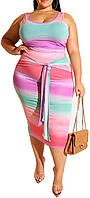 Pink Ombre XX-Large Женское сексуальное платье размера плюс из 2 предметов, комплект миди-платья без рука