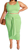 Light Green Solid 4X-Large Женское сексуальное платье размера плюс из 2 предметов, комплект миди-платья б