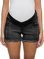 B01# Washed Black XX-Large Жіночі рвані джинсові шорти для вагітних Foucome. Літні потерті джинсові шорти