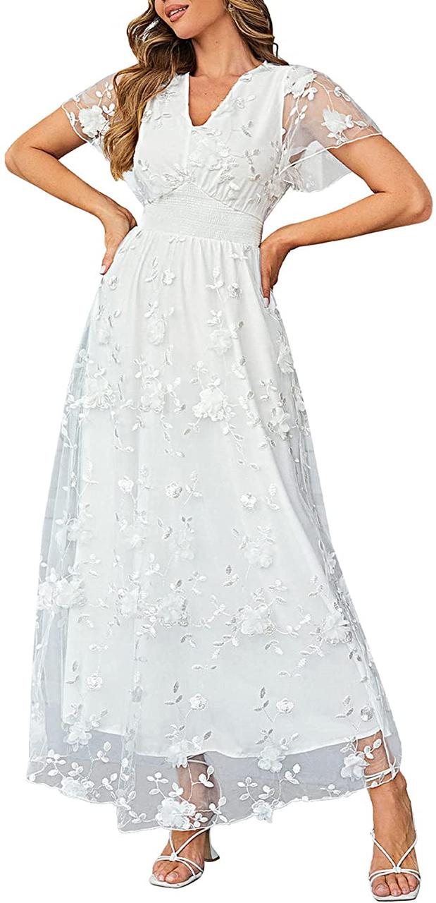 Жіноча мереживна довга сукня Miessial з V-подібним вирізом і вишивкою, коктейльна весільна сукня для гост