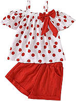 Red a 4/5T Летняя одежда Hipea для маленьких девочек, комплекты с рюшами, топы в горошек и повседневные ш