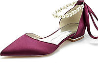 10.5 Burgundy Женские туфли-лодочки с острым носком Жемчужные атласные свадебные туфли для невесты На пло