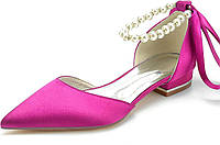7 Fuchsia Женские туфли-лодочки с острым носком Жемчужные атласные свадебные туфли для невесты На плоской