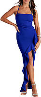 Royal Blue Small ANRABESS Женские платья для выпускного вечера без рукавов Bodycon Ruffle Side Split Part