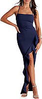 Navy Blue Large ANRABESS Женские платья для выпускного вечера без рукавов Bodycon Ruffle Side Split Party