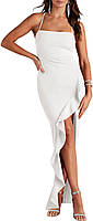 White Large ANRABESS Женские платья для выпускного вечера без рукавов Bodycon Ruffle Side Split Party Coc