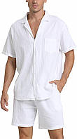 Small White Льняная рубашка RPOVIG, короткая одежда: мужские пляжные комплекты из 2 предметов, повседневн