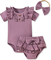 Purple Preemie Aalizzwell Боди с короткими рукавами для маленьких девочек, шаровары, шорты, ребристые нар