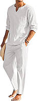 COOFANDY мужской комплект из 2 предметов из хлопка и льна рубашка на пуговицах с длинным рукавом и повсед