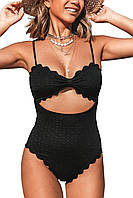 Black X-Large Женский цельный купальник CUPSHE, сексуальный черный купальный костюм с вырезом и отделкой