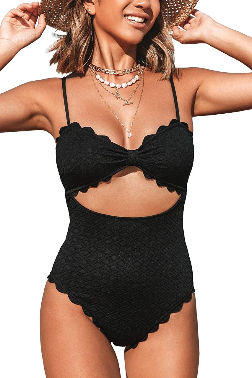 Black X-Large CUPSHE Жіночий суцільний купальник Сексуальний чорний купальний костюм із вирізом із гребін