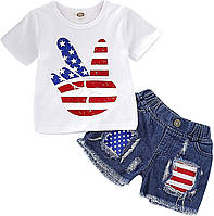 18-24 Months E Одежда для маленьких девочек Летняя одежда для маленьких девочек Рубашки Топы Рваные джинс