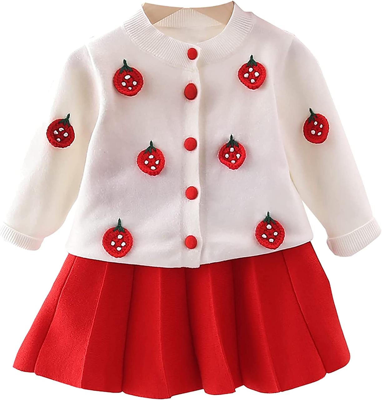 Balatale Осіннє вбрання для маленьких дівчаток В’язаний светр з довгими рукавами Плісирована міні-спідниц