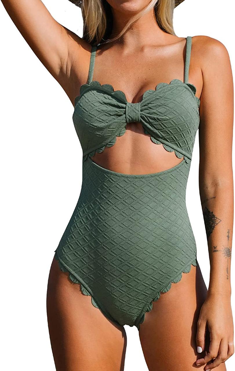 Green X-Large CUPSHE Жіночий суцільний купальник Сексуальний чорний купальний костюм із вирізом із гребін