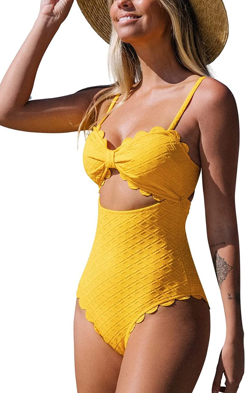 Yellow Medium CUPSHE Жіночий суцільний купальник Сексуальний чорний купальний костюм із вирізом із гребін