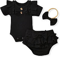 Black 0-3 Months Aalizzwell Боди с короткими рукавами для маленьких девочек, шаровары, шорты, ребристые н