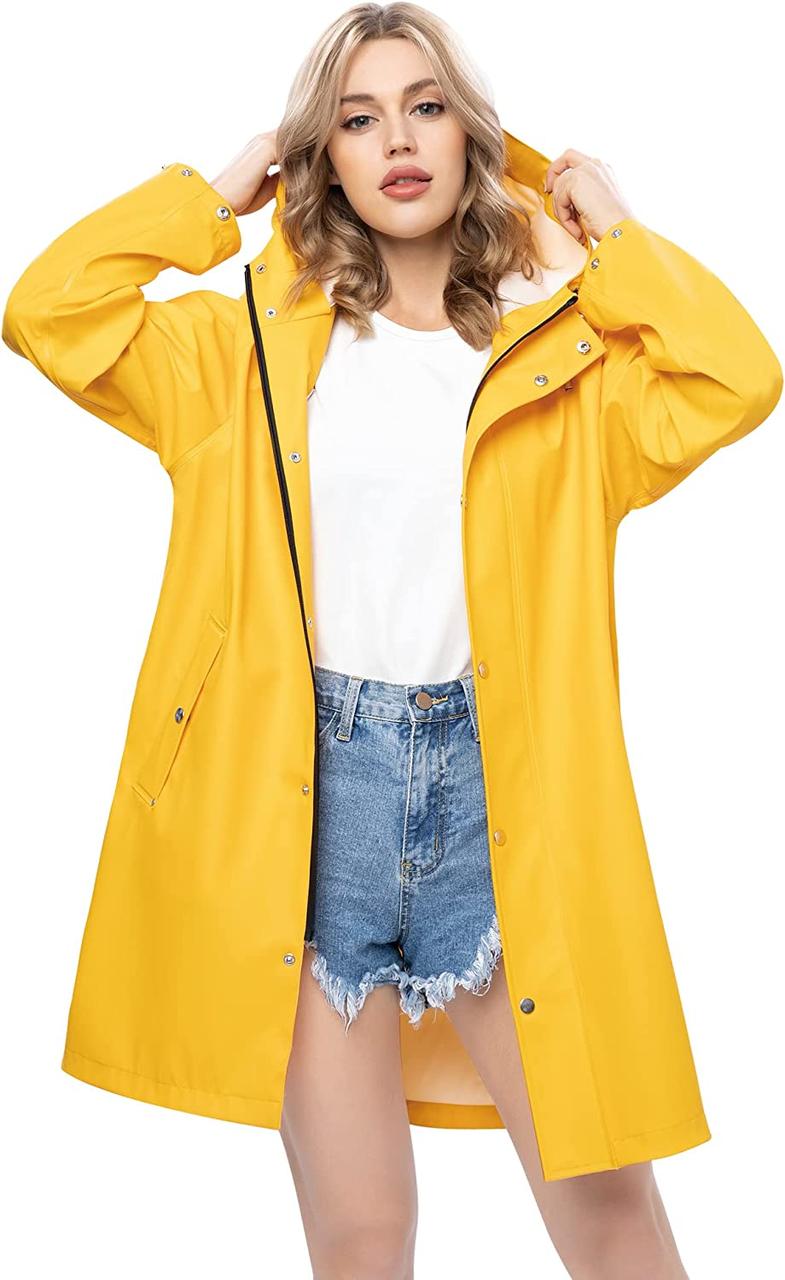 Yellow X-Large Жіночий плащ UNIQUEBELLA Водонепроникний дощовик з капюшоном Відлична вітрівка Легкий трен