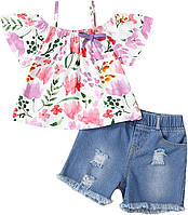 3-4T Purple Одежда для маленьких девочек Летняя одежда для маленьких девочек Рубашки Топы Рваные джинсовы