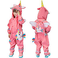 Pink L/4-6 Year Дождевой костюм для маленьких мальчиков, легкий непромокаемый комбинезон, толстовка с кап