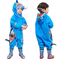 Blue L/4-6 Year Дождевой костюм для маленьких мальчиков, легкий непромокаемый комбинезон, толстовка с кап
