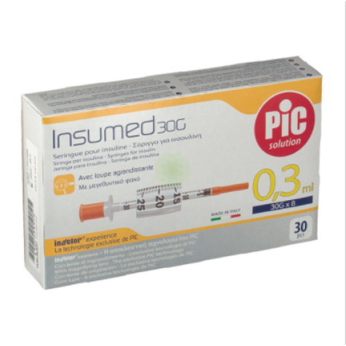 Стерильный инсулиновый шприц INSUMED U-100 0,3мл с иголкой 30G*8мм(0,30 ...