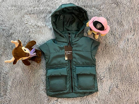 Дитяча жилетка з капюшоном тканина плащова 74 80 86 92 98 104 110 116 122 128 134 см, фото 1