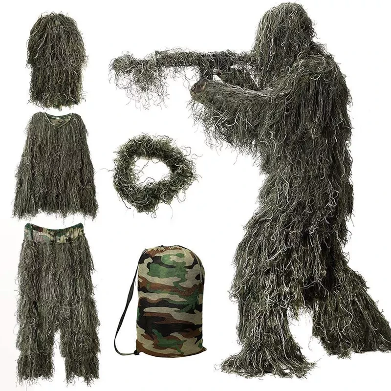 Ghillie маскувальний костюм 3D, 4 предмети, Військовий з капюшоном для снайпера, кікімора кикимора, фото 1
