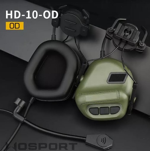 Тактичні навушники з мікрофоном Wosport HD10 НЕАКТИВНІ з адаптером для шолома олива, фото 1