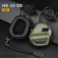 Тактические наушники с микрофоном Wosport HD10 НЕАКТИВНЫЕ с адаптером для шлема олива