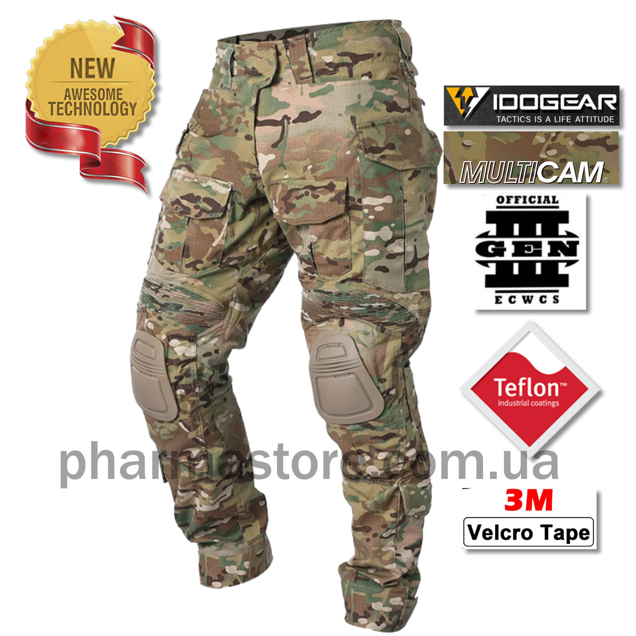 Тактичні штани спецназа ВСУ з плісированими вставками GEN3 IDOGEAR multicam мультикам із наколінниками, фото 1