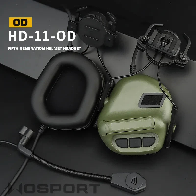 Активні тактичні навушники шумоподавлюючі Wosport 5.0 з адаптером для шоломів Fast Олива та мікрофоном, фото 1