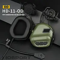 Активные тактические наушники шумоподавляющие Wosport 5.0 с адаптером для шлемов Fast олива и микрофоном