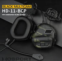 Активные тактические наушники шумоподавляющие Wosport 5.0 с адаптером для шлема Fast черный мультикам