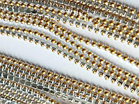 Лента стразовая Жемчужина цвета темного золота в серебристой оправе 2 мм