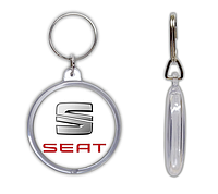 Брелок для ключей с эмблемой логотипом авто Сеат акриловый двухсторонний круглый 45мм