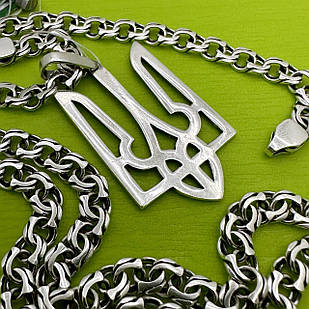 Комплект ланцюжок бісмарк з кулоном Герб України срібло 925 проби