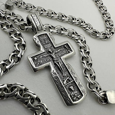 Срібний ланцюжок з хрестиком з молитвою Срібло 925 проби хрест, фото 2