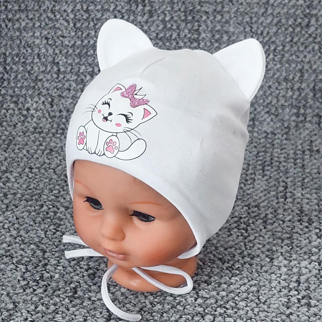 42-46 7-9 міс тонка одношарова трикотажна весняна шапочка для малюків дівчинки з вушками 2140 БЛ