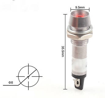 Світлодіодний індикатор металевий AD22C-8 220v AС червоний, фото 2
