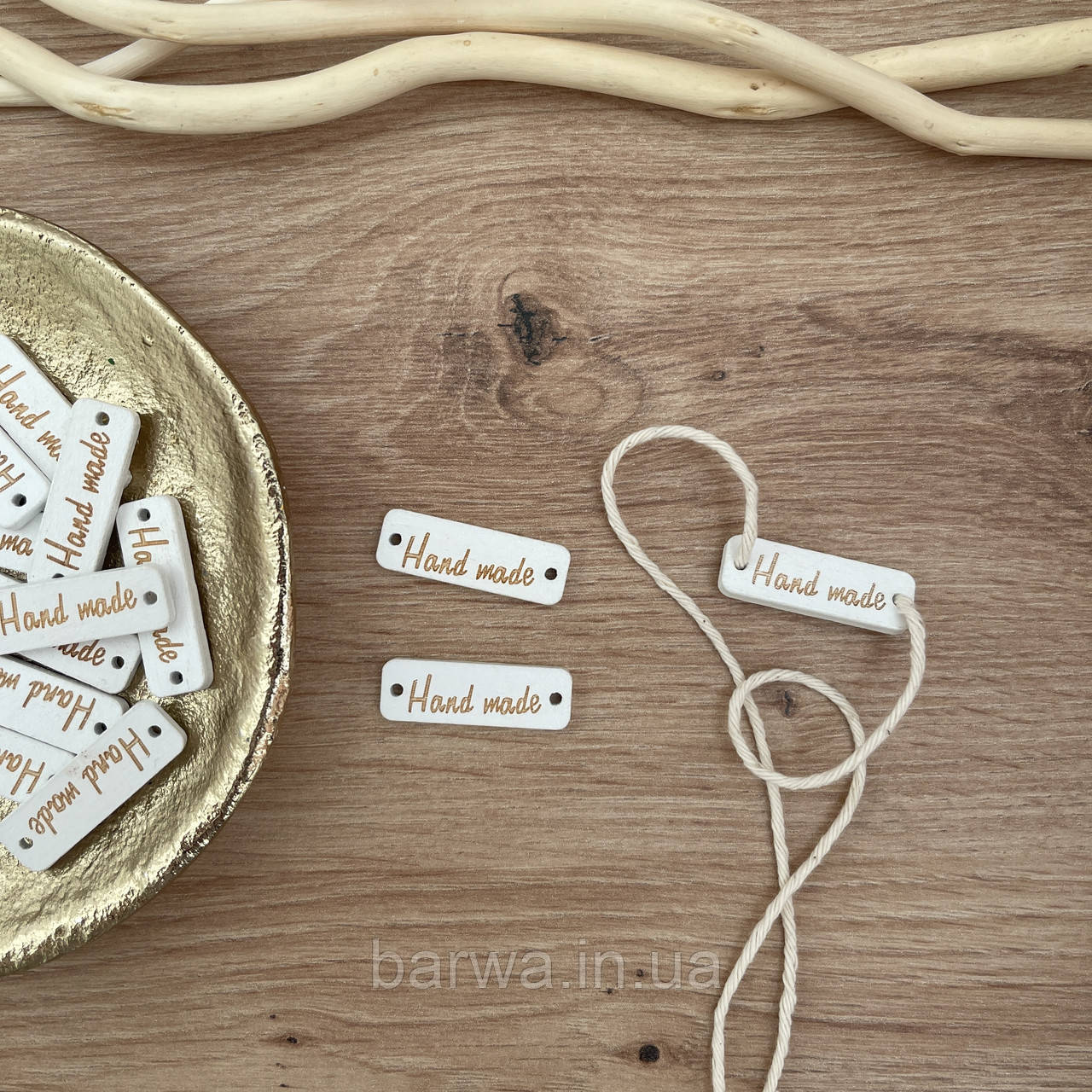 Бірка пришивна Hand Made 3 см на 1 см, біла