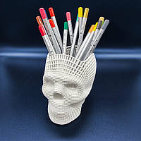 Підставка для канцелярського приладдя "Череп 3D" Органайзер для канцтоварів ручок та олівців