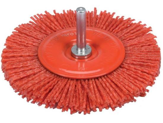Щітка зачисна з нейлоновим ворсом, дискова до дрилі YATO : Ø=100 мм, зі шпинделем Ø=6 мм YT-47792