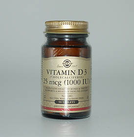 Вітамін Д3 (холекальциферол), Solgar, 25 мкг (1000 МО), 90 таблеток